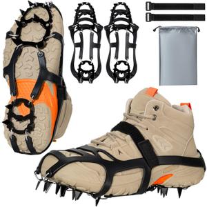 Crampons for Shoes Boots, 18 Spikes Ice Cleats for Women Men, Traction Ice Snow Grip with Alloy Steel Spikes, Heavy Duty Anti-Slip Safe Protect for Walking Hiking Fishing Climbing Shoveling (Lagre)