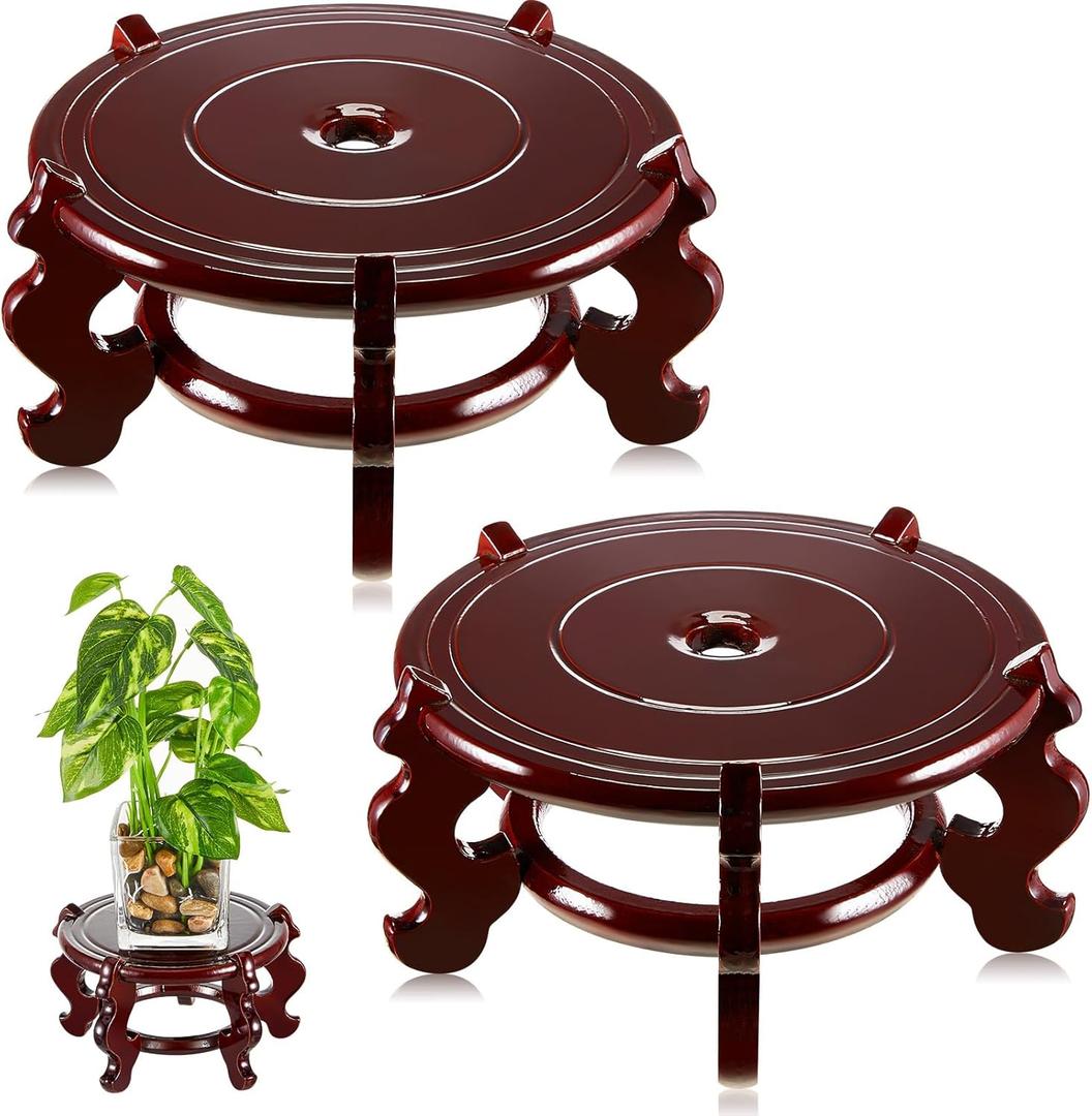 Geetery 2 Pcs 4 to 12 in Wooden Plant Stands Indoor Chinese Oriental Plant Stand for Vase Fishbowl Flower Pot Lamp Redwood Base Vintage Display Rack Decor(4 Inch)