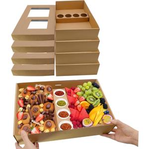 Heavy Duty Cardboard Pastry Boxes, Charcuterie Board Boxes with Lids 10PK, Disposable Catering Serving Platters for 5-8 People, Sturdy Takeout Containers for Picnic & Food To-Go 15"x10"x3.5"