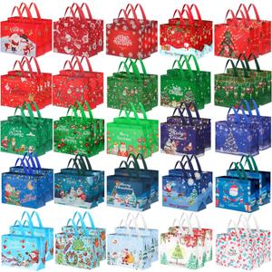 Paterr 50 Pcs Christmas large Gift Bags Bulk with Handle Reusable Totes Bulk for Gifts 12.6'' x 10'' Non Woven Gift Bags Holiday Treat Wraps Xmas Party Supplies Wrapping Favors Decoration