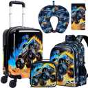 5Pcs Kids Suitcase Set for Boys, 16.5" Hardside Luggage with Spinner Wheels, Truck Travel Carry on Luggage Airline Approved (Black)