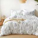 Love's cabin White Full Size Comforter Set - Comforter Set Full, 3 Pieces Cute Floral Bedding Sets for All Seasons,1 Soft Reversible Botanical Flowers Comforter and 2 Pillow Shams
