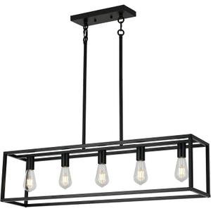 XILICON Kitchen Island Lighting Farmhouse Chandeliers Black 5 Light Modern Dining Room Lighting Fixtures Hanging, Kitchen Island Cage Linear Pendant Lights Ceiling Light