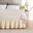 MIYE Wrap Around Ruffled Lace Bed Skirt, Elastic Dust Ruffle with Adjustable Belts, Easy to Put On, Bed Frame Cover, Machine Washable (Embroidered/Light Beige, King/Queen-15 Drop)