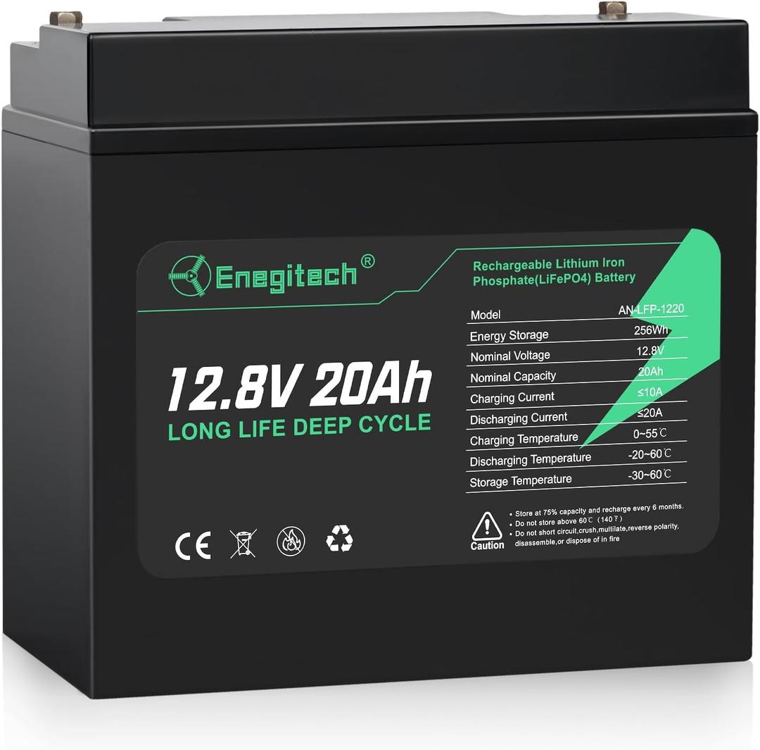 12V 20Ah LiFePO4 Lithium Battery, 2000+ Deep Cycles Rechargeable Battery, Perfect for Solar Power, Outdoor camping, Fish Finders, Lighting, Ham Radio, Small UPS and More, Built-in 20A BMS