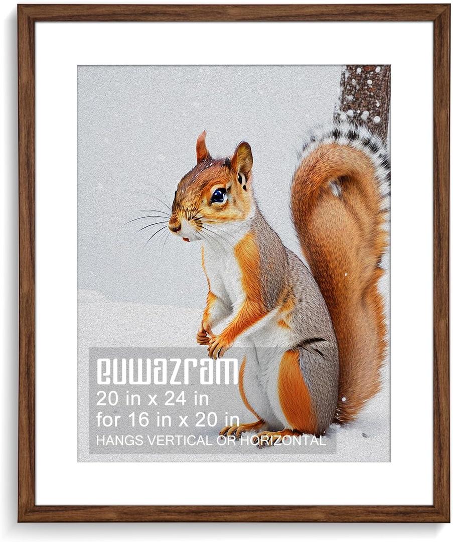 Rustic Walnut 20x24 Frame - Single Frame, 20 x 24 Poster Frame with Mat for 16x20, Picture Frames for Artwork, Puzzles, Photos and Movie Posters, Perfect Christmas Frame