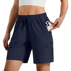 Hugut Women's Lightweight Hiking Cargo Shorts Quick Dry Athletic Shorts Camping Travel Golf Zipper Pockets Water Resistant, Large