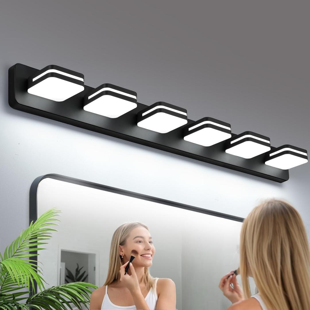 3000LM LED Modern Bathroom Vanity Light Fixtures, 360 Rotate Acrylic Matte Black Vanity Lights for Bathroom, Modern Wall Lighting Fixtures Over Mirror Kitchen Living Room (Natural White Light 5000K) (Matte Black (No Assembly Required))