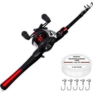Kilitn Fishing Rod and Reel Combo, Baitcasting Combo Baitcast Reel 5 Foot Durable Fiberglass Telescopic Rod with Fishing Line Full Kits Comfortable Handle, Left