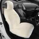 IRIWOOL Fluffy Fur Sheepskin Car Seat Cover Automotive Interior Accessories Seat Covers Accessories Seat Cushions， Soft Natural Pure Wool ，Universal Fits Most Cars SUVs (Ivory White, Universal Fit)