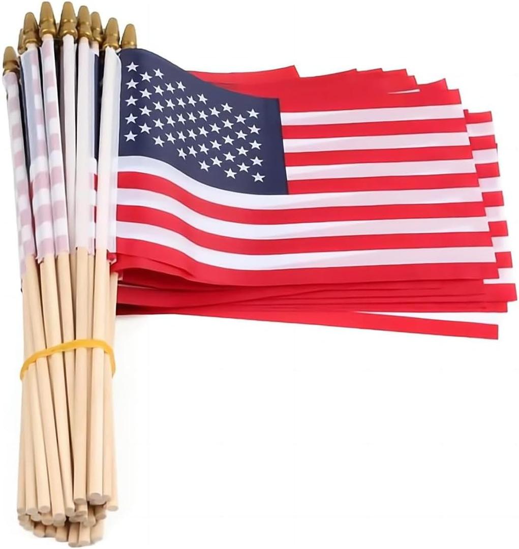 60 Pack Small American Flags on Stick 5x8 Inch/Mini US Flags/American Hand Held Stick Flags Spear Top (60 PACK)