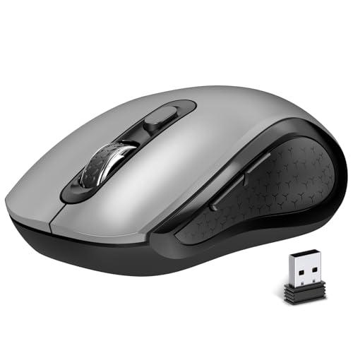Wireless Mouse Ergonomic, Side Buttons Mouse, 2400 DPI, Silent and Anti Slip Roller Cordless Mice, 2.4Ghz with USB Receiver, 6 Buttons, Suitable for Laptop PC Chromebook and Windows 11/10/7 - Grey