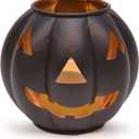 Metal Jack O' Lantern Pumpkin Flamless LED Candle Lantern, 5 Inch, Black with Gold Interior