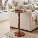 STO'SENSE Round Side Table, Drink Table for Small Spaces,Modern Accent Nightstand w/Solid Wood Leg,Mid-Century Pedestal Sofa Table w/Classic Sculpted Design for Living Room,Tool-Free Assembly,Walnut