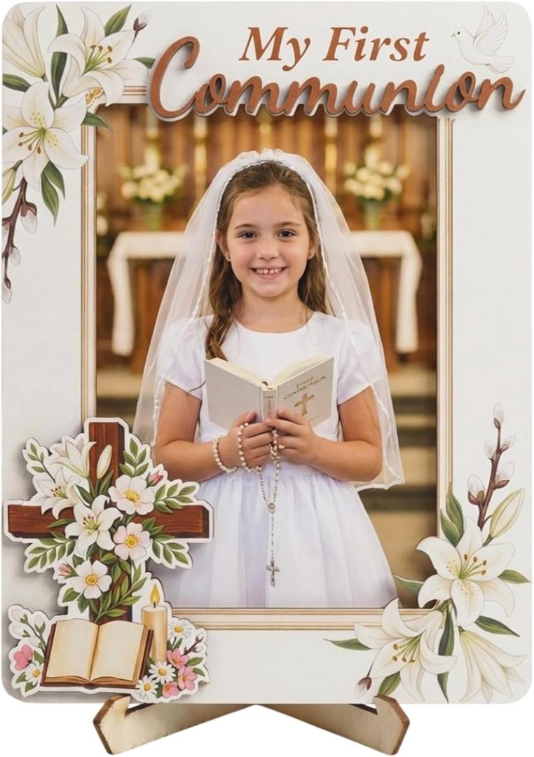 First Communion Picture Plaque, First Holy Communion Gifts for Girls, Unique First Communion Gifts for Daughter, Wood Religious Keepsake Godchilds