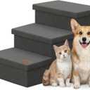 Zerbuger Dog Stairs with Storage, Dark Grey 3 Steps Dog Ramp no Condo | 18" H Wider Dog Steps for High Beds Couch, Folding Storage Pet Stairs Gift for Climbing Small/Medium/Large Old Dogs Cats