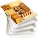 4 Pack White Plastic Serving Tray, Reusable Snack Tray, Dessert Tray, Party Tray, Stackable, BPA Free, 16 x 11 Inches