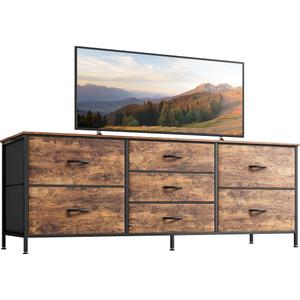 Huuger Dresser for Bedroom, 47 Inch TV Stand for 43 Inch TV, Long Fabric Dresser for Closet, TV Stand with 7 Drawers, Storage, Clothing, Rustic Brown