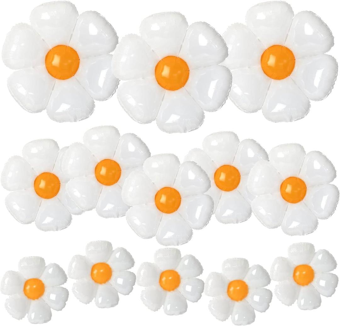 NOVWANG Daisy Balloons, 18pcs White Daisy Flower Balloons Party Decorations for Birthday Wedding Baby Shower Party Decorations SuppliesHuge Balloon X 3, Medium X 5, Small X 10