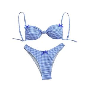 Milumia Women's Y2k Gingham Print Bikini Swimsuit 2 Piece Bow Decor Bathing Suits Blue and White, Size: S Milumia Women's Y2k Gingham Print Bikini Swimsuit 2 Piece Bow Decor Bathing Suits Blue and White, Size: S