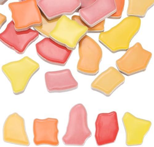 PATIKIL 250g/0.55LB Irregular Ceramics Mosaic Tiles, 0.79"-1.57" Mosaic Stained Tile Broken Porcelain Pieces Stones Bulk for DIY Craft Making Vases Home Decoration, Red Yellow