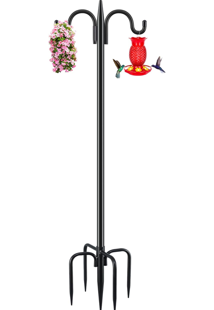 Double Shepherds Hook 76 Inch Bird Feeder Pole 2 Pack 3/4 Inch Thick Heavy Duty Garden Hooks for Outdoor Hanging Hummingbird Feeder, Plant Baskets, Solar Light Lanterns, String Light