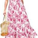 STYLEWORD Women's Summer 2025 Casual Short Sleeve Tiered Flowy Spring Dress Long Midi Beach Sundress Vacation Outfits M