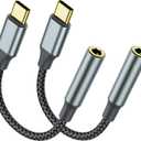 TIPSEAN USB C to 3.5mm Headphone Jack Adapter (2 Pack), USB-C to Aux Audio Dongle Cable for iPhone 17 Pro Max/17 Pro, 16/15 Pro Max, 16/15 Pro, Galaxy S23-S21 Ultra, Pixel, iPad Pro, MacBook (Black)