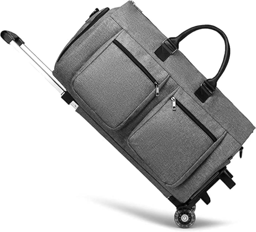 Rolling Garment Bag,Rolling Duffle Bag with Wheels Rolling Garment Bags for Travel with Shoe Pouch Carry On Bag Weekender Bags Garment Duffel Bag for Women-Grey, 22'' L x 12.5'' W x 12.2'' H