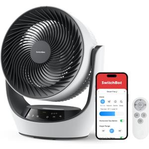 SwitchBot Smart Desk Fan for Bedroom, 22dB Ultra Quiet, 90 Oscillation, Battery Operated, 9 Speeds, 9H Timer, Alexa/Google/Siri Compatible (Hub Required), Portable Air Circulator for Indoor & Outdoor