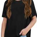 Girls Fashion Raw Hem Oversized T Shirts Summer Short Sleeve Tops Tees Shirt 5-14 Years (10-12 Years, Black)