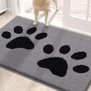Buganda Dog Door Mat for Muddy Paws, Absorbent Dirt Trapper Washable Indoor Doormats, Non Slip Low-Profile Mud Mat for Dogs, Front Entrance Doormat for Inside Floor (30x20 Inches, Grey)