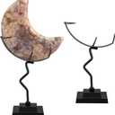 2 Pcs Moon Crystal Holder Rock Display Stand Moon Shaped Crystal Display Gemstones Holder Metal Rock Stands with Base for Gemstones Mini Balls Geodes Mineral Agate Home Office Decor (Black)