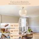 20" Boho Ceiling Fans with Lights, Coastal Fandelier Chandelier Ceiling Fan with Light Remote Control, Caged with 6 Speeds for Bedroom, Nursery (Beige)