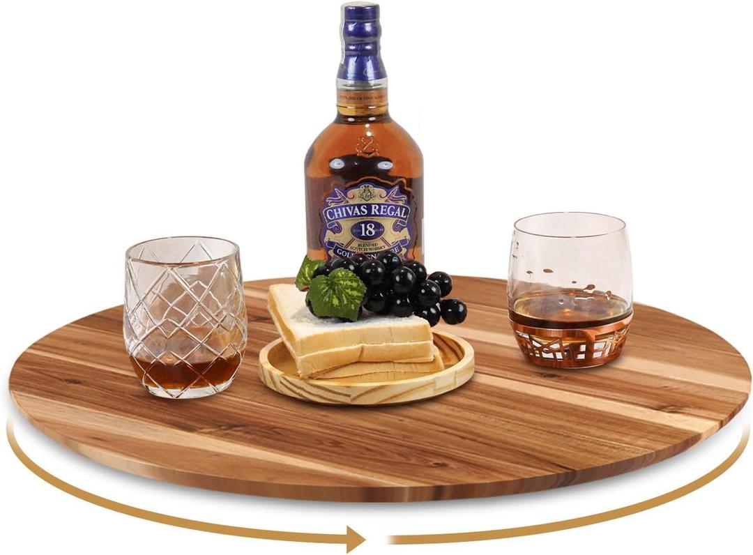 21" Acacia Wood Lazy Susan, Wood Turntable Organizer, Tray for Cabinet, Pantry, Countertop, Table Organization, Durable, Sturdy and Easy to Clean