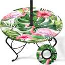 Tropical Palms Round Outdoor Tablecloth with Umbrella Hole, Plaid Fitted Table Cover with Zipper, Outdoor Camping Essentials, Waterproof Umbrella Table Cloth with Elastic (36''-44'')