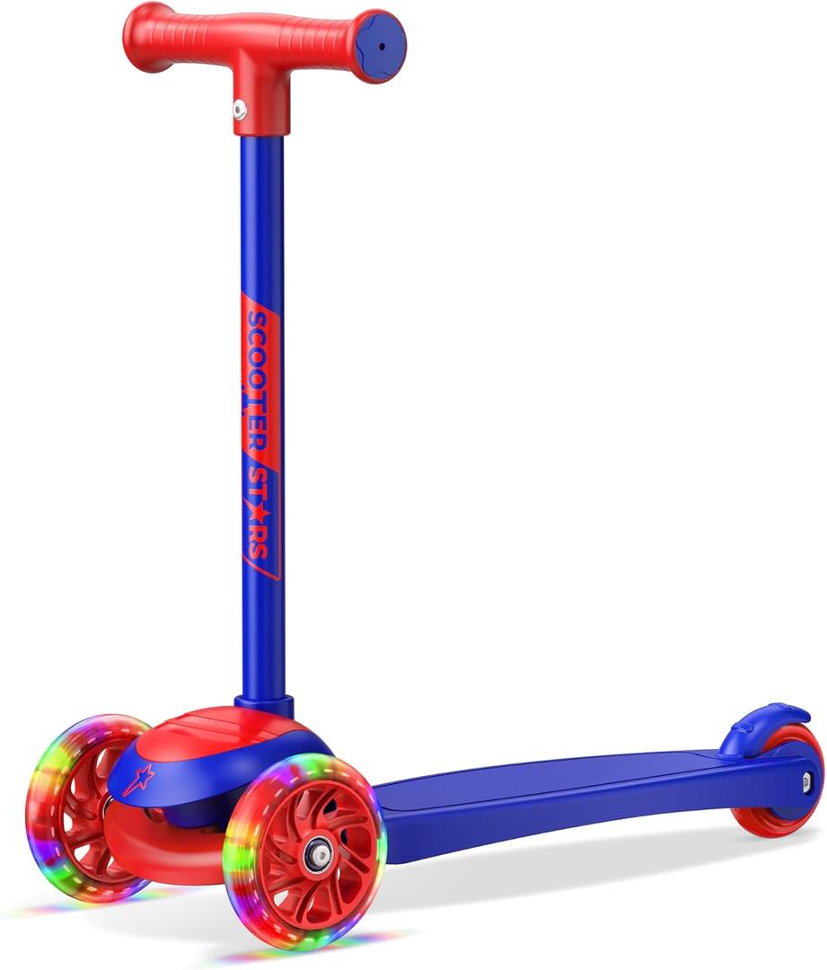 3 Wheel Scooter for Kids, Smooth Light Up LED Front Wheels, Wide Anti Slip Deck, Rear Foot Brake, Easy Lean to Steer Maneuvering, Indoor & Outdoor Ride On Toys for Ages 2 Up (Dark Blue)