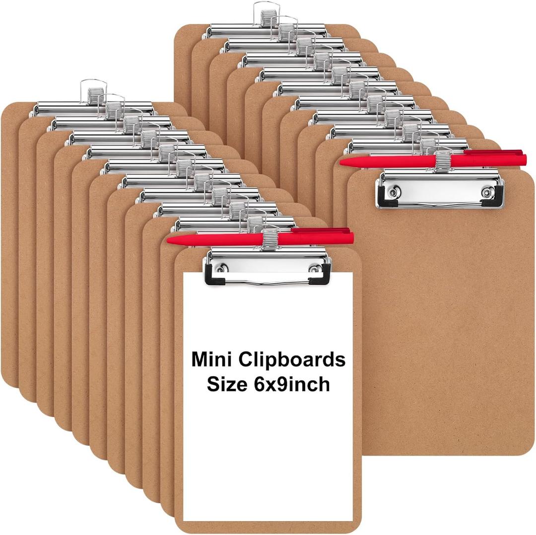 Sabary 24 Pack Mini Clipboards Bulk with Pen Holder 6x9 Small A5 Memo Size Clipboards Wood Note Boards Heavy Duty Hardboard Check Presenters for Restaurant Office Business Supplies (Pen Not Included)
