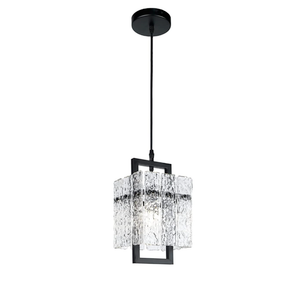 IKK Black Crystal Pendant Light for Kitchen Island, Luxury Water Ripple Glass Chandelier Lights Fixture, Modern Elegant Adjustable Pendant Lighting for Dining Room Bedroom, E12 Bulb, L6.5'' x H11.8''