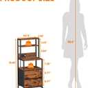 Furnulem Night Stand, Tall Nightstand with 4-Tier Shelves, 2 Fabric Drawers and LED Lights, Bed Side Tables with Charging Station, Bedside Table for Bedroom, Office, Rustic Brown