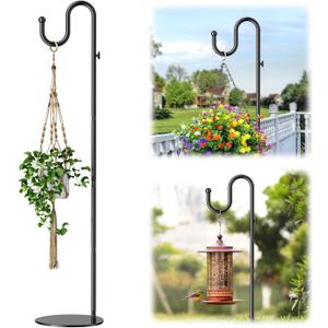 74" Shepherds Hook Stand: Hanging Wind Chimes, Bird Feeders, Plants, Lanterns and Wreath, Adjustable Free Standing Pole Holder with Heavy Duty Base for Indoor & Outdoor, Holds Up to 20 LBS