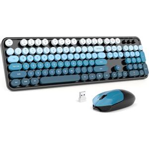 MOFII Wireless Keyboard and Mouse Combo, 2.4GHz Retro Typewriter Keyboard Full Size, Cute Wireless Mice, USB Dongle Plug and Play, for Laptop, PC, Desktop, Windows (Black Blue Gradient Color)