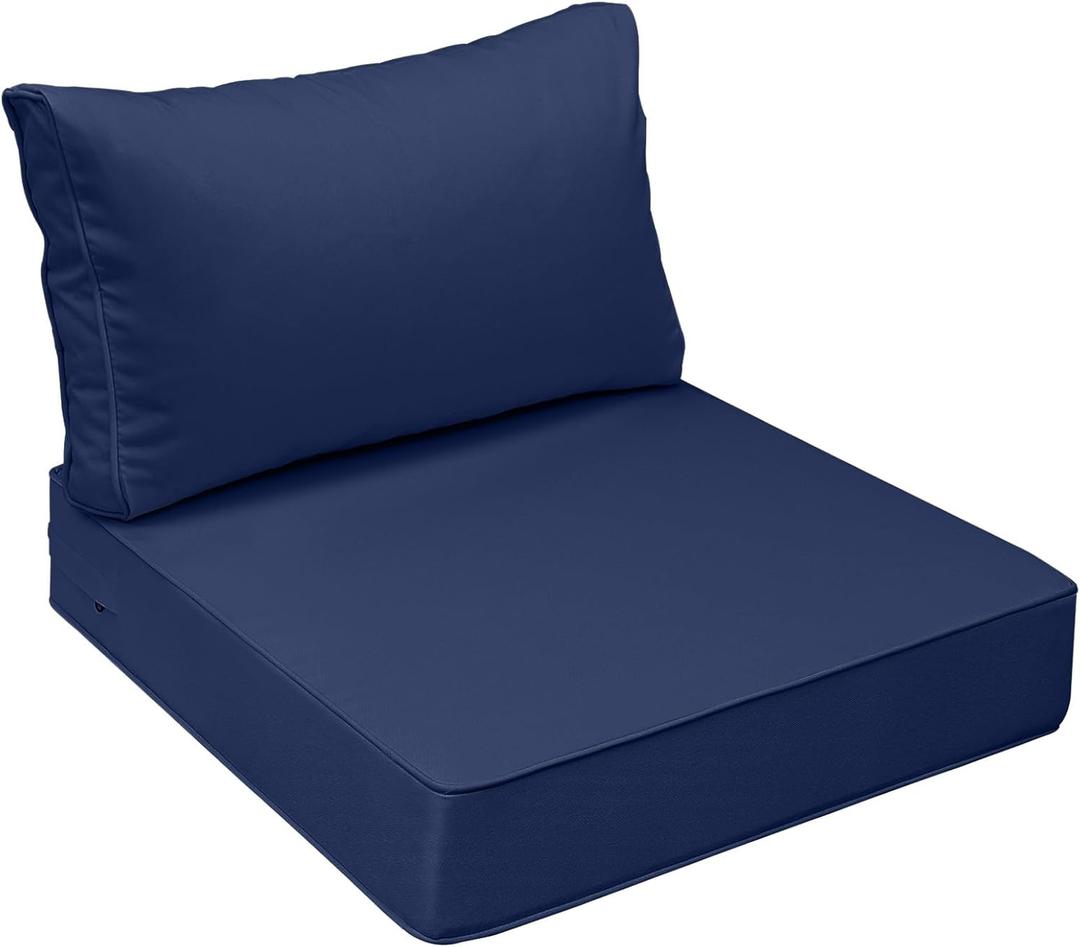 AAAAAcessories Outdoor Seat Cushions for Chairs, FadeResistant, Waterproof Patio Furniture Replacement Cushions, 23.5" x 25.5" x 5" + 23.5" x 13.5", Navy Blue