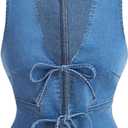 Women's Denim Crop Vest Shirts Tie Front Sleeveless Deep V Jean Waistcoast Tank Top Light Wash X-Large