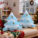 Lanpn Christmas Tree Pillows Set of 2, Christmas Decoration Star Clouds Winter Soft Cute 3D Shaped Xmas Tree Throw Cushion for Sofa Bedroom Xmas Decor (18x16 inch, Blue)