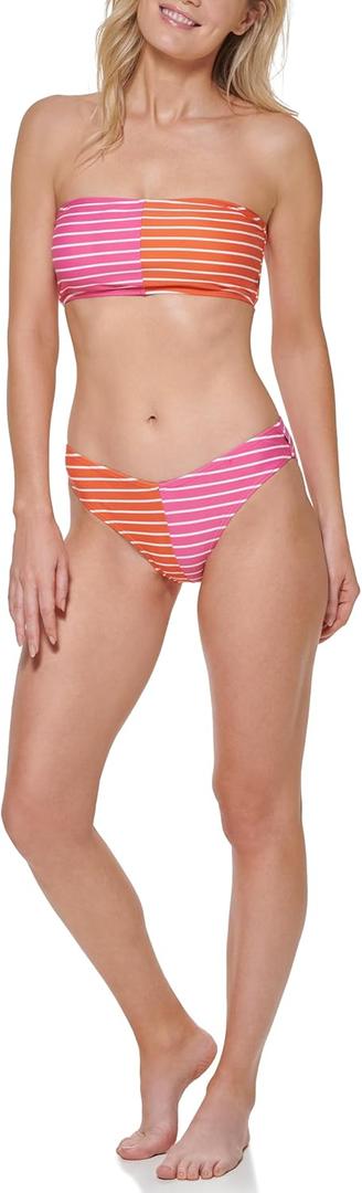 Tommy Hilfiger Women's Low Rise Cheeky Bikini Bottom (X-Large, Dahlia Combo)