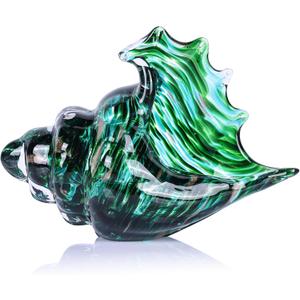 LCCCK Hand Blown Glass Conch Shell Sculpture, Sea Glass Art Figurines, Beachy Room Decor, Teal Conch Shell Decorative Statues, Sea Shell Coastal Decor for Shelf House Room, Beachy Gifts (Green)