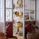 Beige Rattan Wall Hanger with 4 Hooks