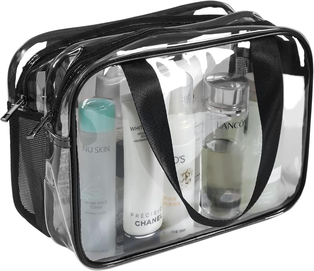 Auseibeely Clear Toiletry Bag for Women Men, Portable Large Travel Makeup Bag, Waterproof & Draining Transparent Cosmetic Bag, Carry On Airport Airline Compliant Bag