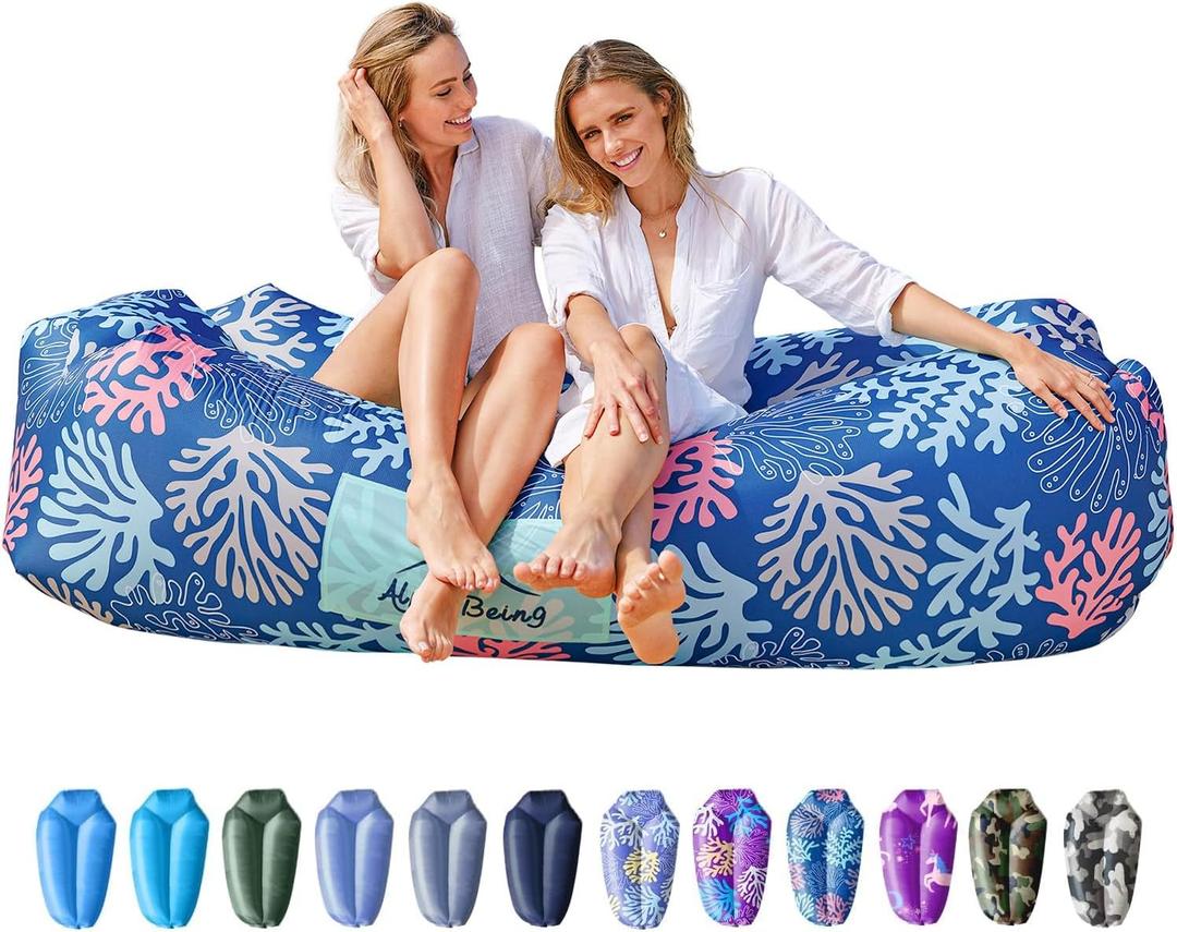 AlphaBeing Inflatable Lounger Beach Chair Accessories, Air Sofa Hammock Inflatable Couch for Camping Backyard Lakeside with Compression Sacks, Ideal Outdoor Gifts for Adults (Coral Navy)